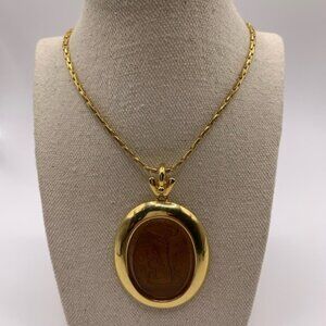 #144  Vintage Glass Carved Angel Necklace